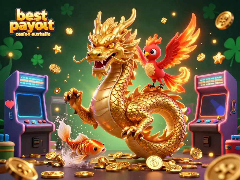 Experience thrilling gameplay at the best payout casino Australia featuring a golden dragon and koi fish.