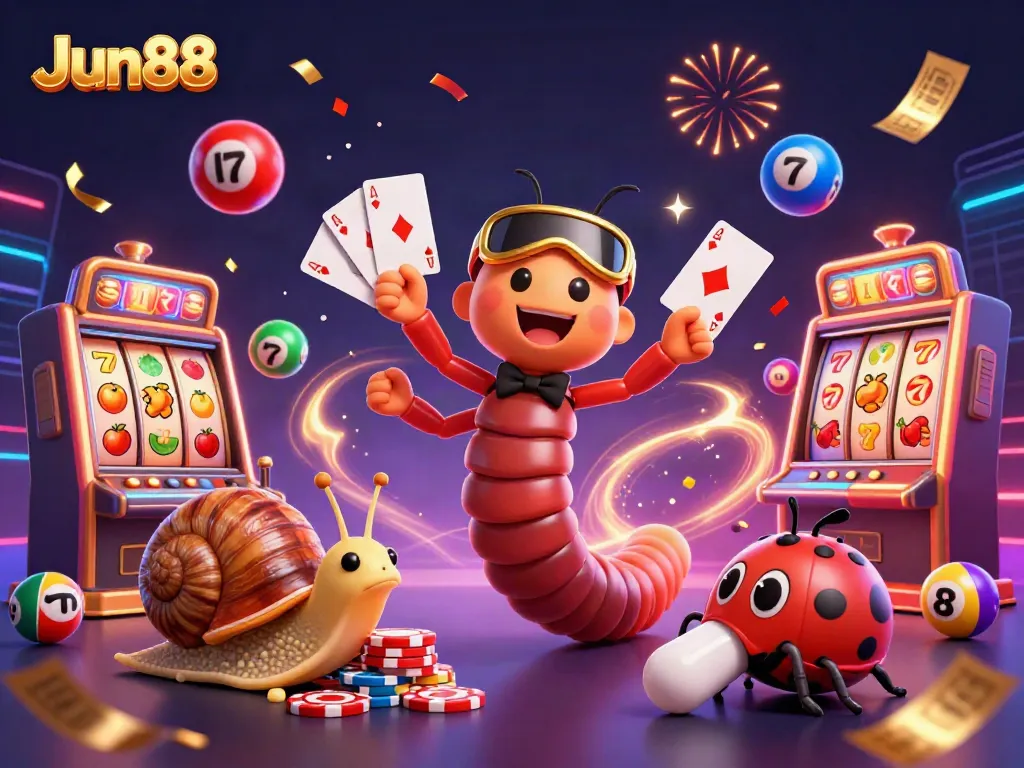 Experience the excitement of gaming at Jun88 with vibrant characters and a dynamic casino scene.