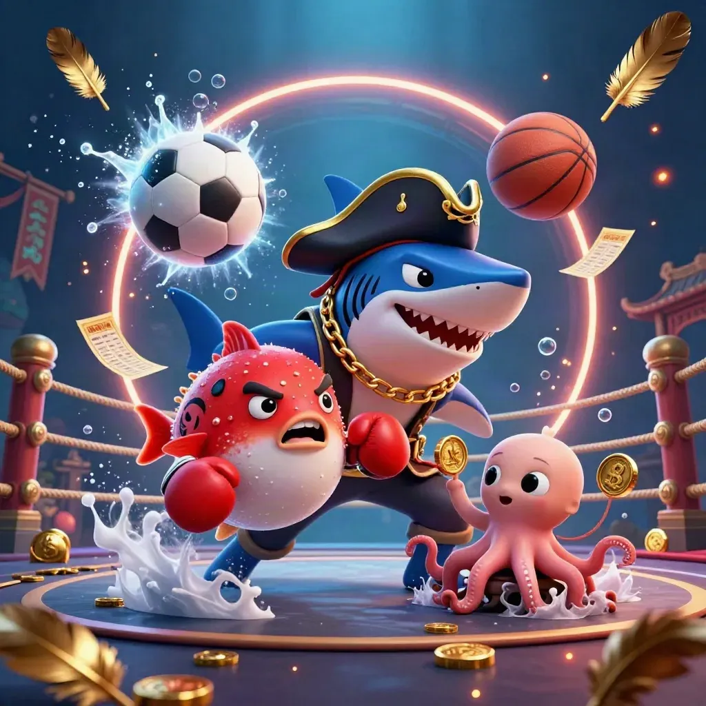 Shark pirata, pesce palla e polpo tra monete e pallone in scena subacquea