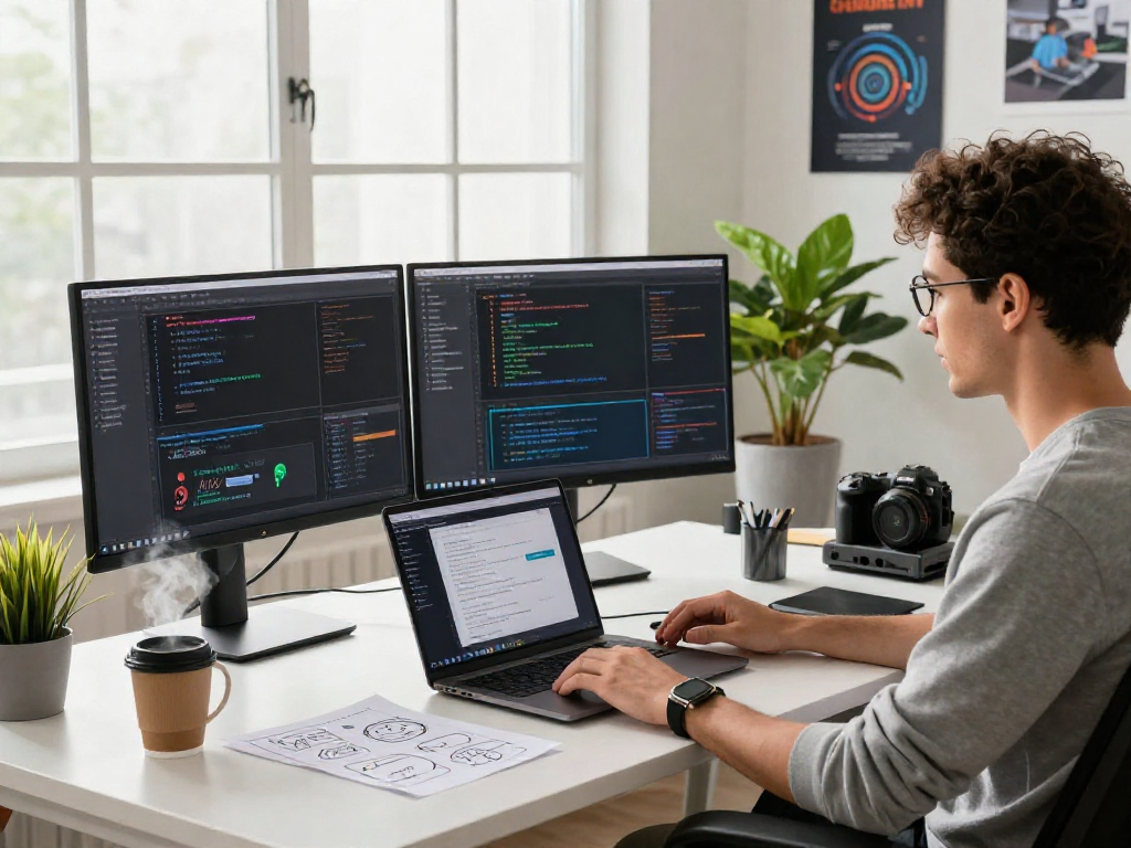 Creating innovative applications with Juicy ai in a vibrant tech workspace.