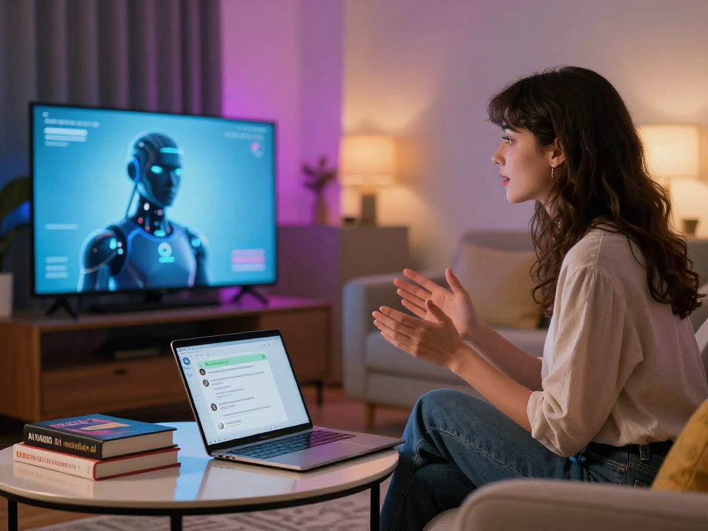 Engaging conversation about sluts ai in a modern lounge setting with an AI companion.